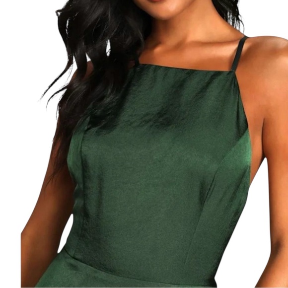 NWOT Lulus Total Beauty Dark Emerald Green Satin Backless Maxi Gown Dress - Picture 3 of 3